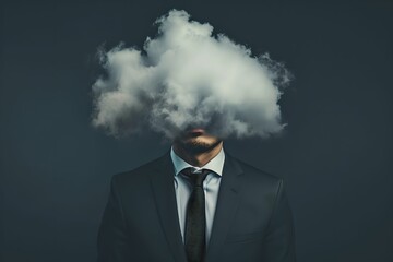 Solid Background, Businessman, Dark Cloud, Stress, Financial Crisis