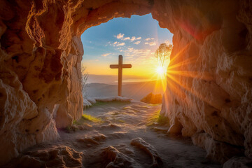 Dramatic Sunset at Golgotha Cross on Calvary Hill