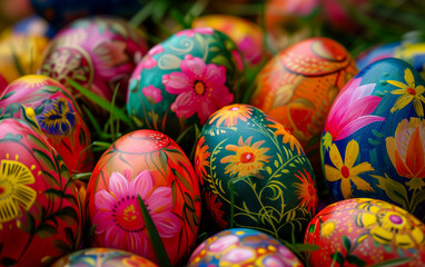 Fototapeta na wymiar Colorful Hand-Painted Easter Eggs