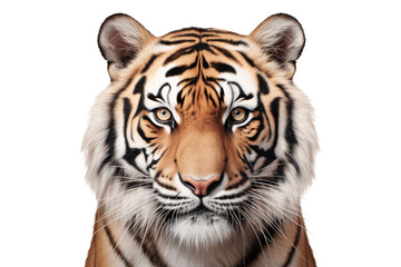 Close up face of a bengal tiger, isolated on transparent background