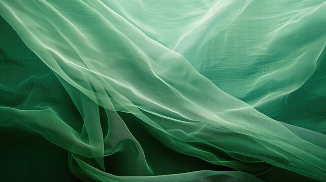 Flowing green chiffon fabric, giving a sense of fluid elegance