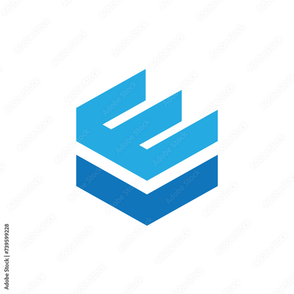 Poster this logo image on a white background is a letter e logo in hexagonal shape in simple flat style and