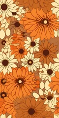 Deurstickers Groovy brown Flower Pattern Flowers Pattern Groovy Orange Retro Medium detail Orange color scheme Anywhere Retro Vibes © hunte
