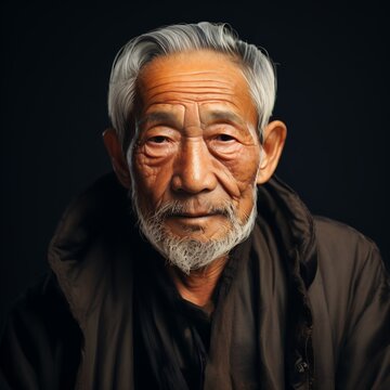 Asian old man isolated in white blank background