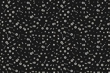 Vector minimalist seamless pattern in hipster memphis style. Simple funky black and white texture. Stylish minimalist background with small abstract geometric shapes. Repeated design for decor, print