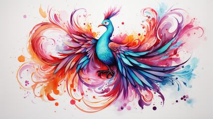 Illustration of a colorful phoenix on a white background