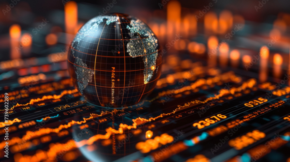 Aufkleber a holographic globe showcasing global economic trends and market data from different countries. the 