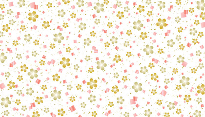 桜の花と金箔紙吹雪の和風背景/金・ピンク