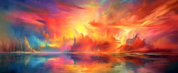 Foto op Canvas Rainbow lighting. Escape to Reality Series. Abstract arrangement of surreal sunset sunrise colors and textures on the theme of landscape painting, imagination, creativity and art v5 © crow