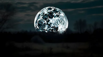 Naadloos Behang Airtex Volle maan en bomen mesmerising full moon photograph, ultra realistic