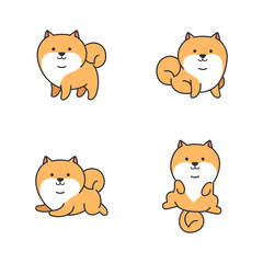 Cute cartoon pomeranian character set. Vector illustration.