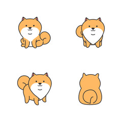 Cute pomeranian icons set. Vector illustration in cartoon style.