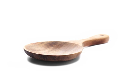 Empty wooden spoon isolated on white, side view