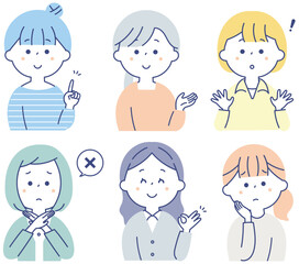 若い女性の表情セット