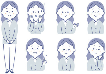 Fototapeta premium いろいろな表情の若い女性のセット4