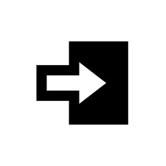 Icon input or output. Door with arrow, direction of movement. Access or registration symbol.