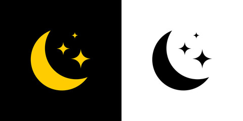 Set of moon or crescent icons. Moon phases, symbol of space and night. Earth satellite with different sun illumination.