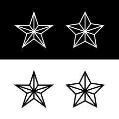 Star icon. Symbol of the Red Army, military rank on shoulder straps or police. Heraldic sign, five-pointed three-dimensional star.