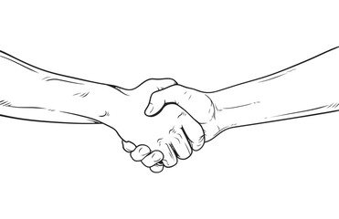 Black and white vector line art of two people handshake - obrazy, fototapety, plakaty