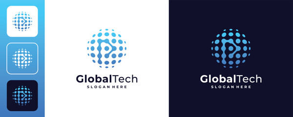 P Global tech logo design Premium Vector