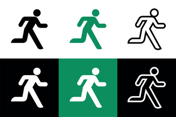 Set of icons man runs. Pictogram of a running man, evacuation or emergency exit symbol. Symbol of emergency or fire.
