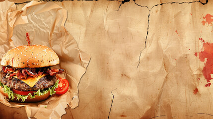 Beige Canvas with Burger Basket: Overflowing Gourmet Delight
