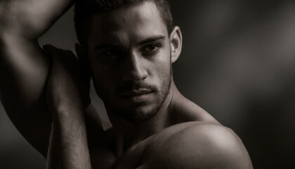 Fototapeta premium Moody portrait close-up of a attractive young man