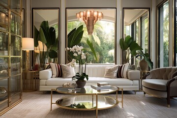 Golden Frame Glow: Art Deco Inspired Natural Light Maximizing Home Designs