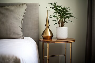 Brass Legged Side Table Zen Decor with Bamboo Touches - Asian-Inspired, Minimalist Setup