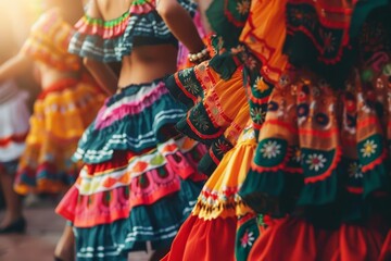 Fototapeta na wymiar Cultural Rhythm: Traditional Folk Dance in Vibrant Attire