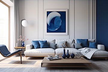 Blue Accents: Modern Minimalist Living Spaces with Clean Lines