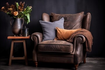Contemporary Flair: Plush Velvet Sofa & Brown Leather Armchair Chic Decor Inspirations