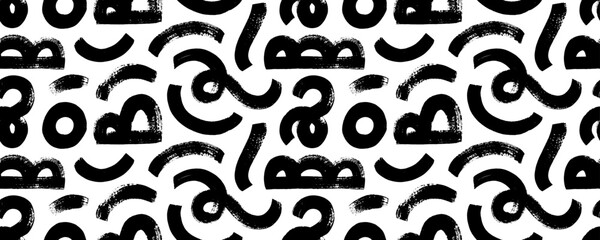 Seamless banner background with organic bold brush drawn lines and shapes.