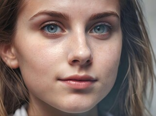 Fototapeta premium Beautiful White Woman with Crystal Clear Eyes and Natural Make Up Looking at Camera Isolated Portrait