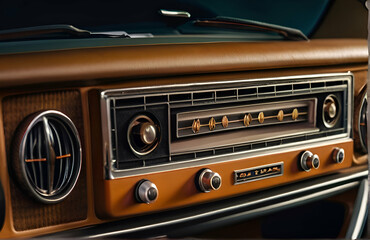 Fototapeta na wymiar Retro vintage audio system in car