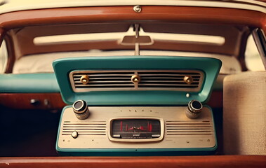 Retro vintage audio system in car