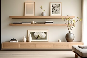 Minimalist Floating Wooden Shelf Ideas for Modern Living Rooms: Sleek Lines & Neutral Palette