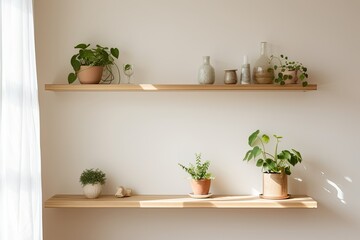Light Wood Floating Shelf Ideas: Nature-Inspired Living Rooms & Sunroom Decor with Plant Accents