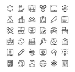 Education icons set. Vector line icons. Black outline stroke symbols