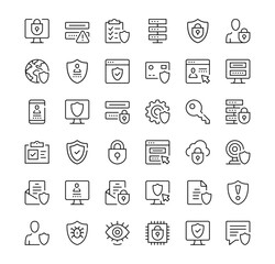 Data protection icons set. Vector line icons. Black outline stroke symbols