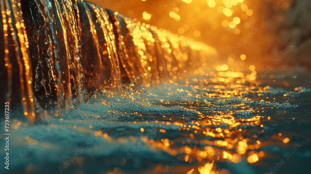 Poster closeup of a sparkling waterfall the light bouncing off the waters surface and creating a dreamy eff