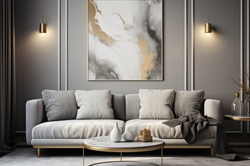 Grey Wall Art Poster Ideas: Luxury Minimalist Design with Marble and Gold Touches