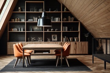 Geometric Wood Paneling: Industrial Shelving and Loft-Inspired Dining Room D�cor