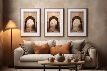 Mediterranean Ambiance: Grey Wall Art Poster Ideas featuring Arched Doorways and Warm Colors