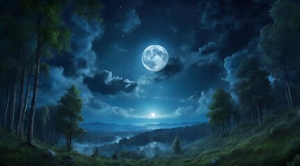 Naklejka na ściany i meble night landscape with moon