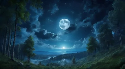 Fototapete Vollmond und Bäume night landscape with moon