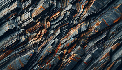 Dynamic Striated Rock Formation Detail with Rich Textural Contrasts - obrazy, fototapety, plakaty