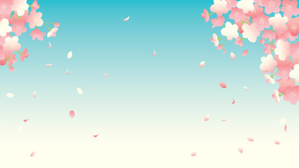 青空に花びらが舞う桜の16：9背景用ベクターイラスト