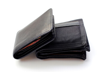 Black wallets on white background.