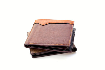 Brown wallets on white background.